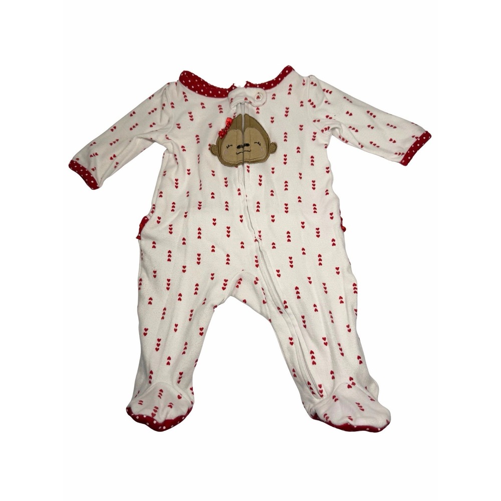 Carter's Newborn Baby Bodysuit Sleeper With Hearts And Monkey Appliqué
